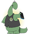 dino with a smartphone